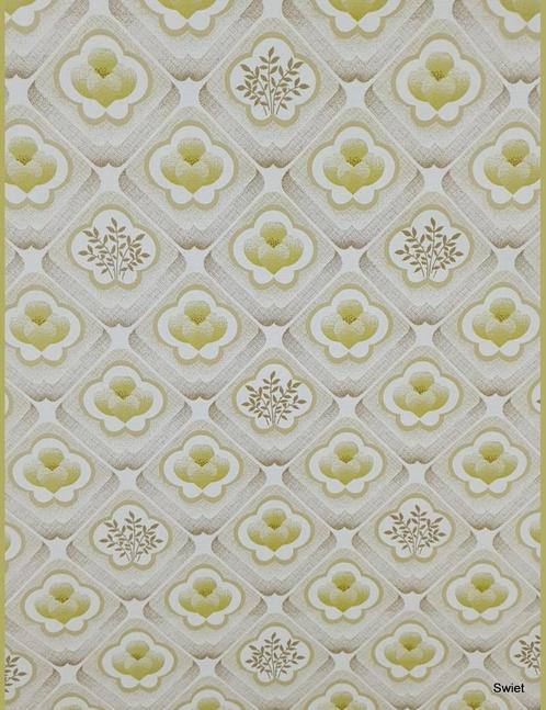13994 behang groovy geel beige retro tegel design cool swiet, Huis en Inrichting, Stoffering | Behang, Blauw, Wit, Beige, Geel