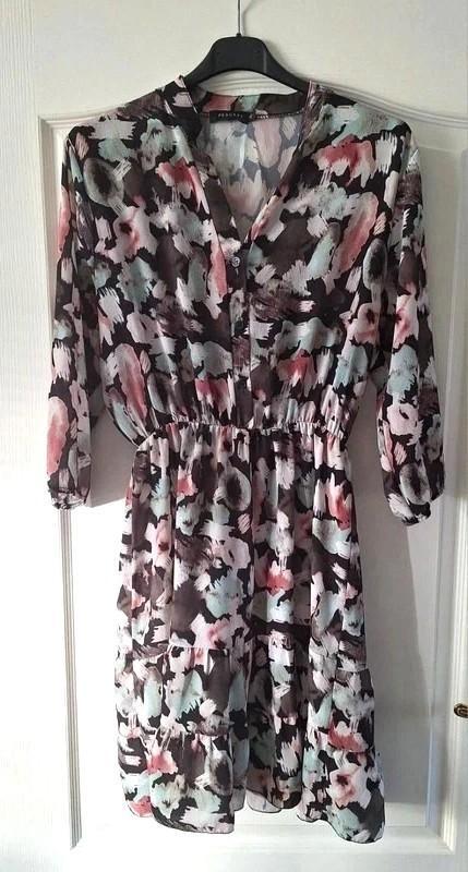 pescara jurk xl met print, elastische taille, Kleding | Dames, Jurken, Zo goed als nieuw, Maat 46/48 (XL) of groter, Roze, Boven de knie