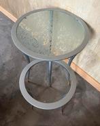 Grijze bijzettafel met glazen blad, Minder dan 55 cm, Gebruikt, Rond, Glas
