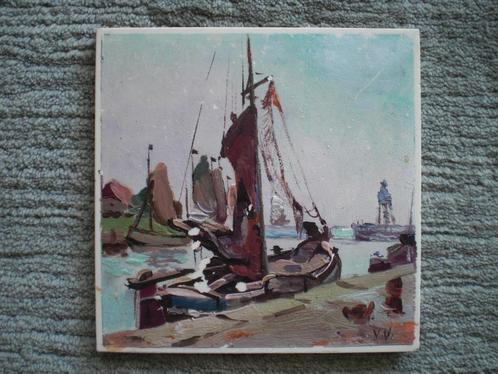 Hand Geschilderde Vintage Tegel, Antiek en Kunst, Antiek | Wandborden en Tegels, Ophalen of Verzenden
