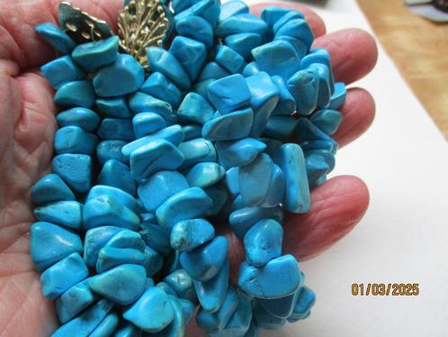 Turkoois split stenen ketting van 2 x 48 cm., Sieraden, Tassen en Uiterlijk, Kettingen, Gebruikt, Steen of Mineraal, Blauw, Verzenden