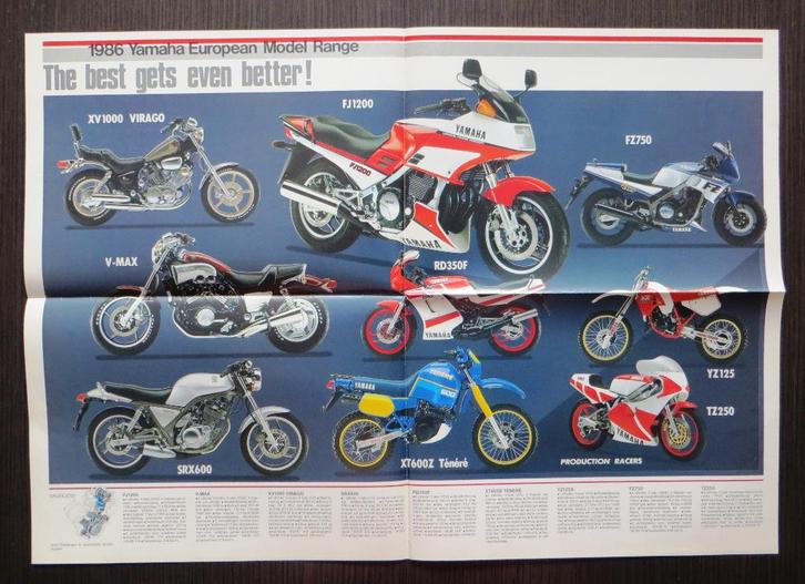 Poster 1986 Yamaha European Model Range, Motoren, Handleidingen en Instructieboekjes, Yamaha, Ophalen of Verzenden