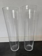 2 hoge vazen van glas, Huis en Inrichting, Ophalen, Overige kleuren, Minder dan 50 cm, Glas