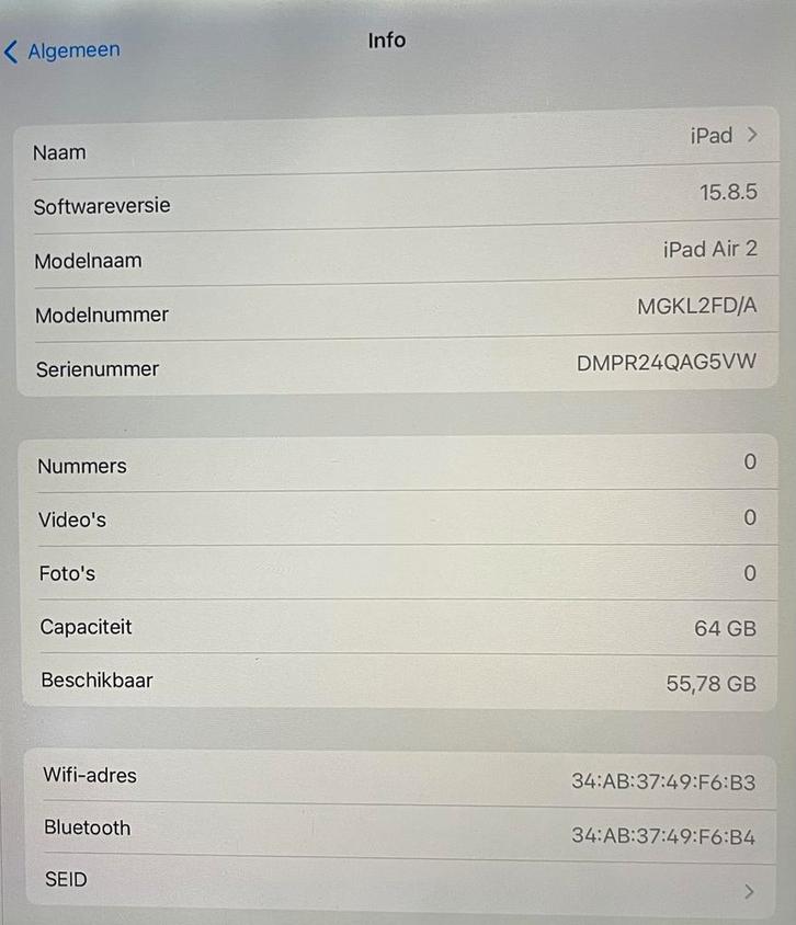 Apple iPad Air 2 64GB + iMoshin hoes + originele lader 10W, Computers en Software, Apple iPads, Gebruikt, Apple iPad Air, Wi-Fi