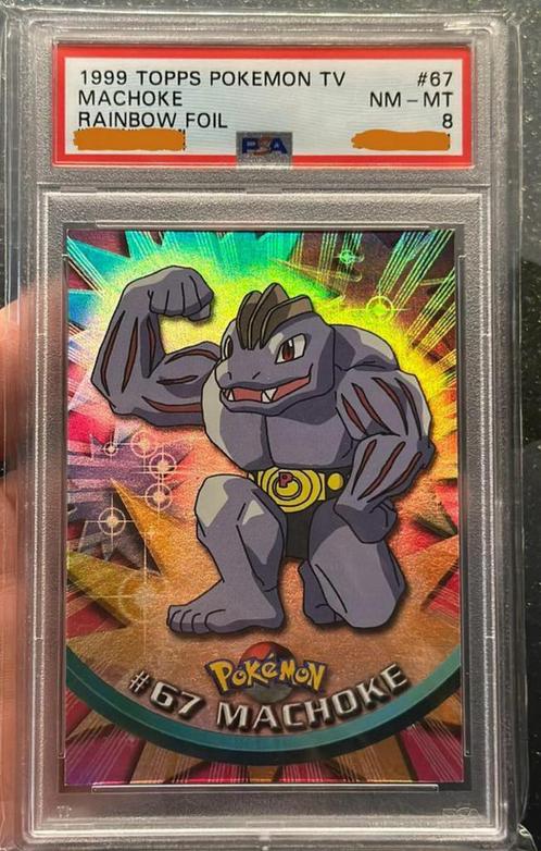 Machoke #67 Pokemon 1999   Topps TV  PSA8, Hobby en Vrije tijd, Verzamelkaartspellen | Pokémon, Zo goed als nieuw, Losse kaart