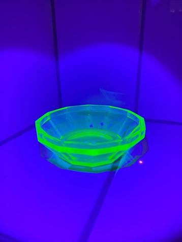 Uranium glass / Vaseline glass dish, Green Blue colour.