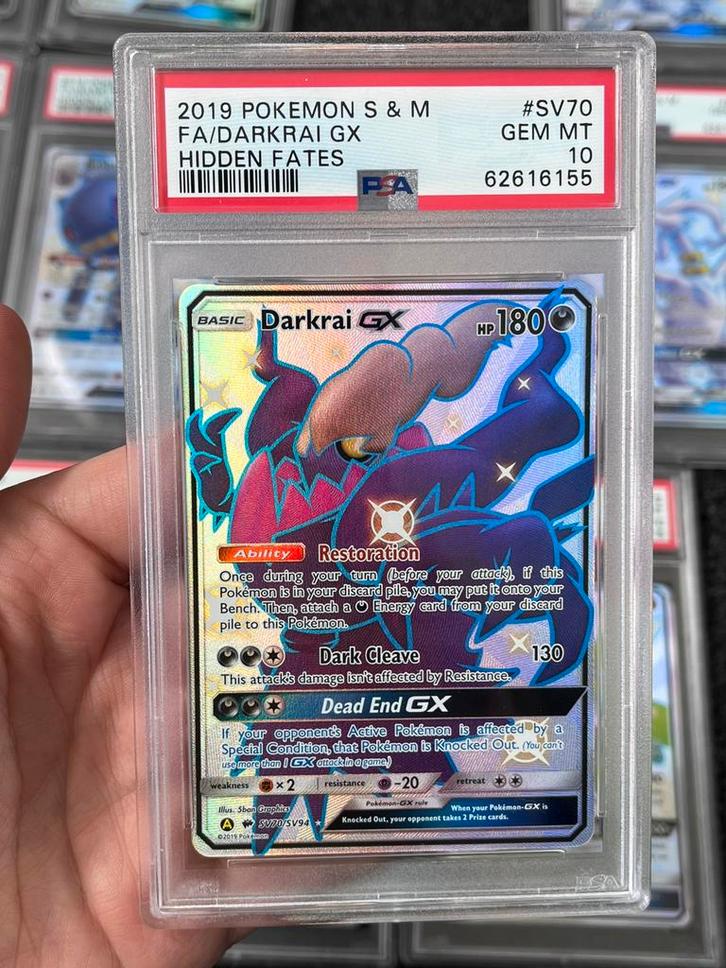 Pokémon PSA 10 Darkrai GX #SV70 Hidden Fates, Hobby en Vrije tijd, Verzamelkaartspellen | Pokémon, Zo goed als nieuw, Losse kaart