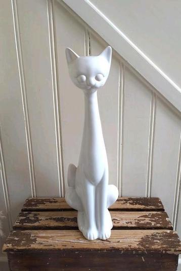Jaren 70 retro kat H 52 cm langnek witte vintage kat beschikbaar voor biedingen
