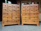 Twee antieke Vakkenkasten | Teak Ladekasten | Set #2123, Gebruikt, 100 tot 150 cm, Teakhout, 25 tot 50 cm