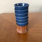 Vintage eierdop-toren -teak • keramiek • blauw • stalen pin-, Ophalen of Verzenden, Huis en Inrichting