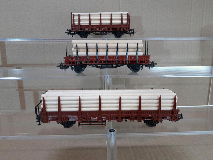 Marklin H0 3 Rongenwagens met lading, Hobby en Vrije tijd, Modeltreinen | H0, Gebruikt, Wagon, Wisselstroom, Märklin, Ophalen of Verzenden