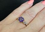Gouden Vintage ring edelsteen amethist en diamant. 2025/331., ., Paars, Ophalen of Verzenden, Zo goed als nieuw