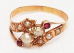 Ring kleursteen parel goud antiek victoriaans., Sieraden, Tassen en Uiterlijk, Antieke sieraden, Goud, Ophalen of Verzenden, Ring