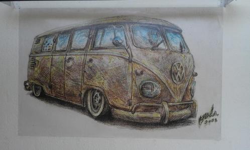 Unieke tekening van V.W. T 1 Busje .   - 105 x 160  c/m., Auto diversen, Overige Auto diversen, Ophalen of Verzenden