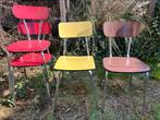 Retro formica stoeltjes bruin(hout motief), Ophalen, Gebruikt, Metaal, Vijf, Zes of meer stoelen