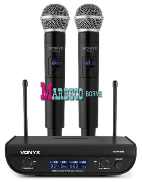 UHF Draadloze microfoonset, 2-Kanaals, 2x Handmicrofoon WM82, Muziek en Instrumenten, Microfoons, Nieuw, Zangmicrofoon, Draadloos