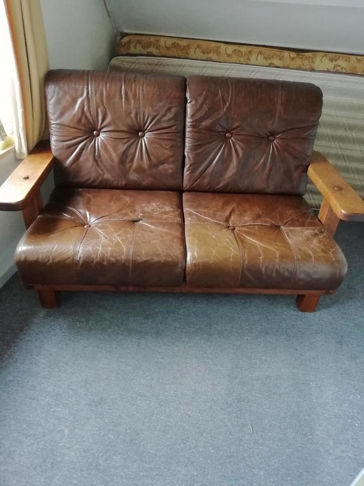 2 zits banken. 2 stuks.Massief eiken. Gedusseld, gedisseld, Huis en Inrichting, Banken | Bankstellen, Gebruikt, 200 tot 250 cm