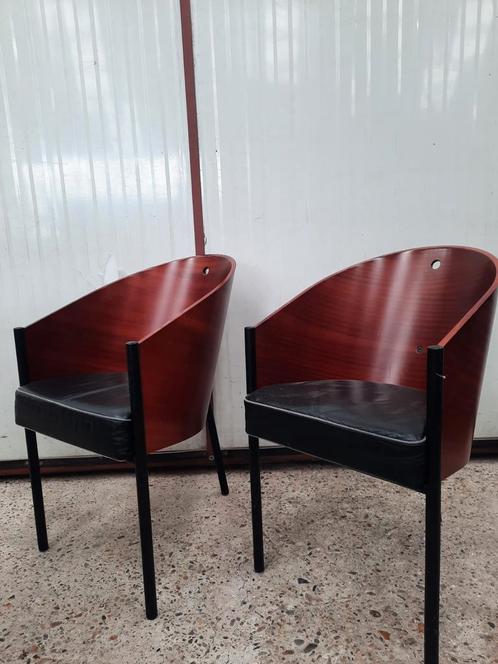 6 stoelen: Costes reproductie, Huis en Inrichting, Stoelen, Gebruikt, Vijf, Zes of meer stoelen, Hout, Leer, Metaal, Zwart, Ophalen