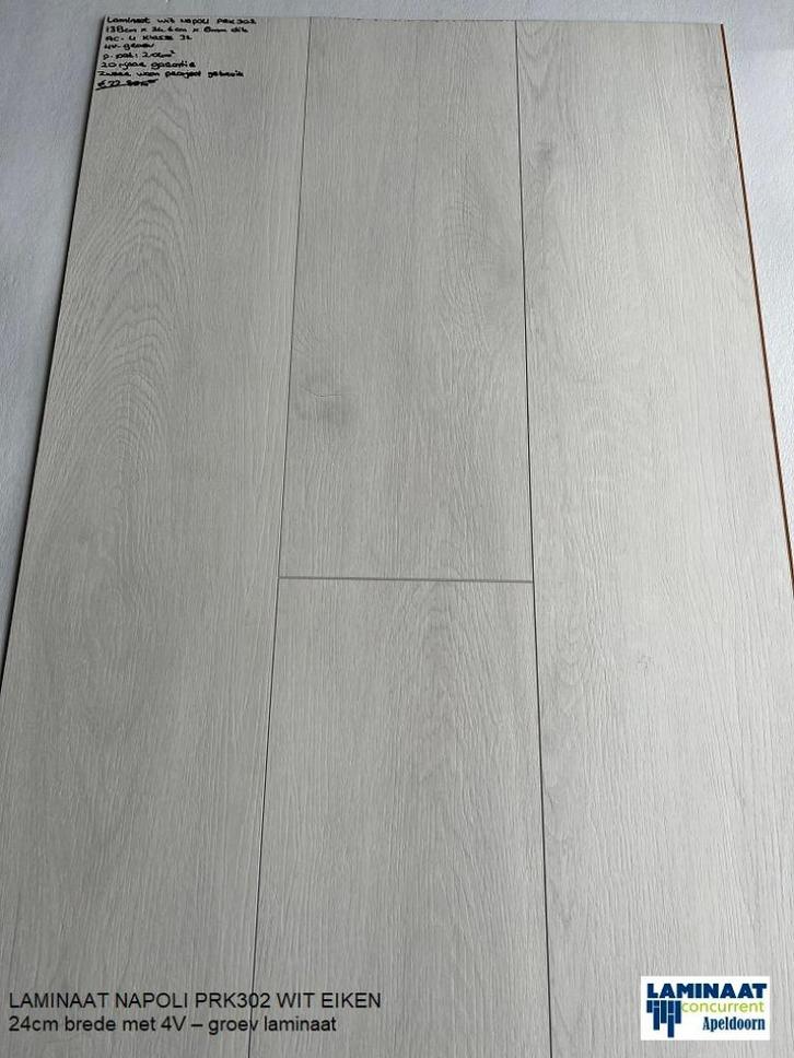 Laminaat Wit Napoli PRK302 24cm brede 8mm dik 4V €14,95m2, Huis en Inrichting, Stoffering | Vloerbedekking, Nieuw, Laminaat, Wit