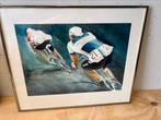 Aquarel Huub Lepelaar 1984 gesigneerd racefietsen, Antiek en Kunst, Ophalen of Verzenden