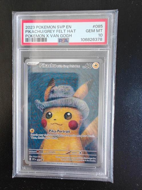 PSA 10 GEM MINT Grey Felt Hat Pikachu van Gogh, Hobby en Vrije tijd, Verzamelkaartspellen | Pokémon, Zo goed als nieuw, Losse kaart