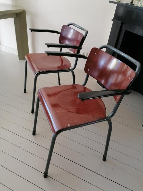 Vintage Gispen 206 Stoel 2stuks - plywood met armleuning, Huis en Inrichting, Stoelen, Gebruikt, Twee, Hout, Bruin, Ophalen