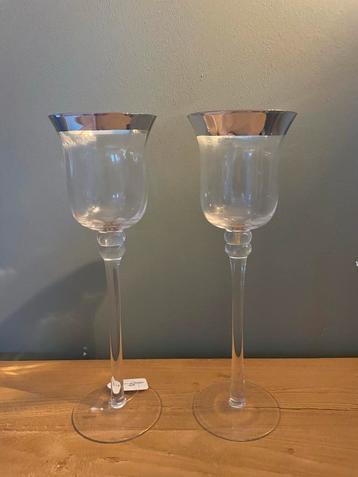 2x Theelichthouder Zilver Rand - Hunter Glassware beschikbaar voor biedingen