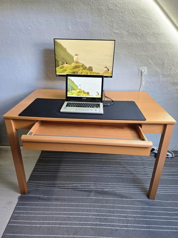 Stevig bureau met lade – 120x75 cm – goede staat, Huis en Inrichting, Bureaus, Gebruikt, Ophalen