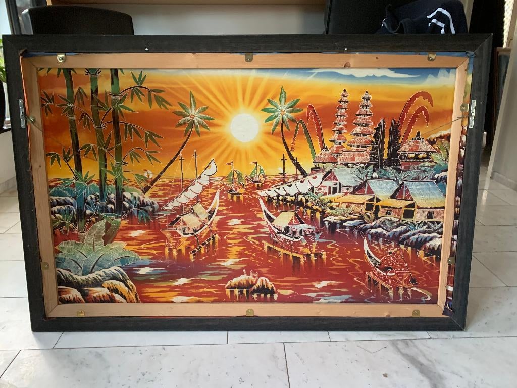 Orgineel Batik schilderij uit Indonesië op zijde, Antiek en Kunst, Kunst | Schilderijen | Klassiek, Ophalen