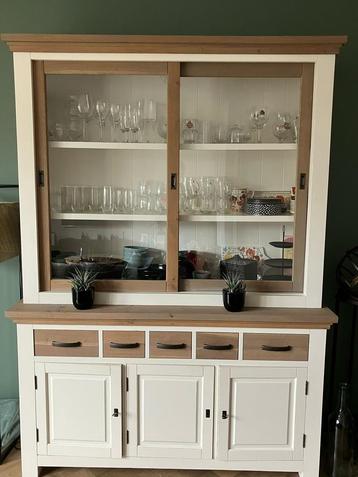 Buffet kast te koop 160x220x50 wit met teak beschikbaar voor biedingen