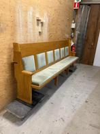 Kerkbank 3 meter lang, licht hout met groene bekleding, Antiek en Kunst, Antiek | Meubels | Stoelen en Banken, Ophalen