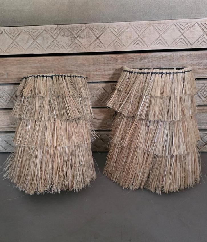 Boho Wandlampen Set - Natuurlijk Gras/Stro, Huis en Inrichting, Lampen | Lampenkappen, Zo goed als nieuw, Minder dan 25 cm, Overige vormen