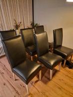6 zwart kunstleren stoelen inclusief poef, Huis en Inrichting, Stoelen, Ophalen, Gebruikt, Zwart, Twee