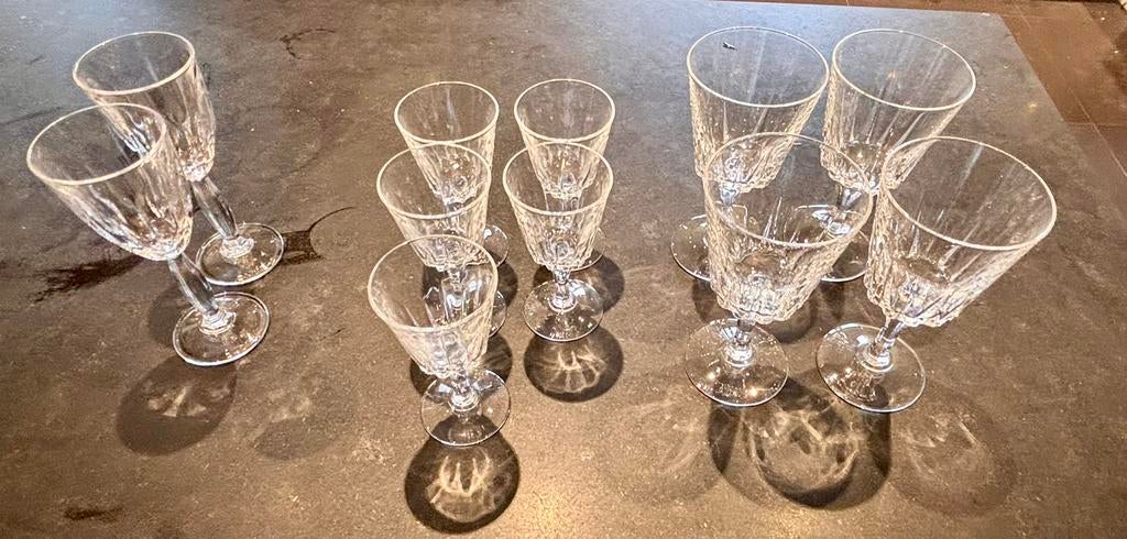 4 wijn 5 sherry glazen Versailles Cristal D’Arques, Antiek en Kunst, Antiek | Glas en Kristal, Ophalen of Verzenden