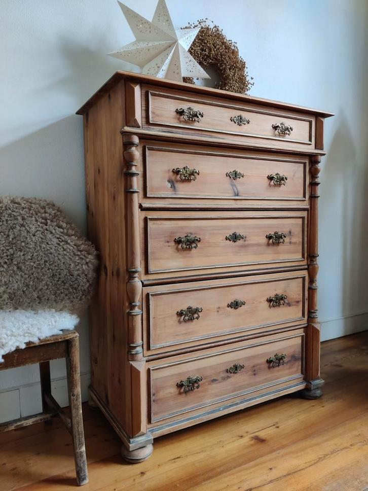 Antieke Zweedse ladekast., Huis en Inrichting, Kasten | Ladekasten, Gebruikt, 100 tot 150 cm, 100 tot 150 cm, 25 tot 50 cm, Grenenhout