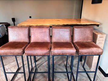 4 luxe barkrukken/eetkamerstoelen – leer, cognac beschikbaar voor biedingen