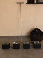 Vintage Hanglamp met 4 Zwarte Kappen, Ophalen, Gebruikt, Metaal, 75 cm of meer