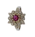 12 diamanten robijn 14k wit gouden luxe dames ring rozet, Sieraden, Tassen en Uiterlijk, Ringen, Voordeelsieraden, Ophalen of Verzenden