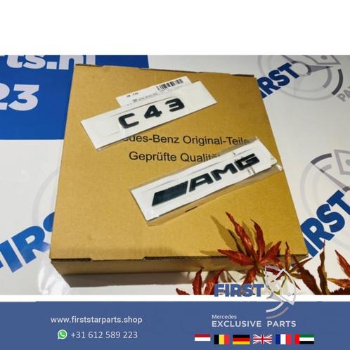 W205 C43 AMG LOGO SET ZWART EMBLEMEN SET Mercedes C KLASSE B, Auto-onderdelen, Carrosserie en Plaatwerk, Mercedes-Benz, Gebruikt