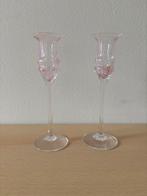 2 vintage Caithness Flamingo kandelaren- Roze Tint, Antiek en Kunst, Ophalen of Verzenden, Glas