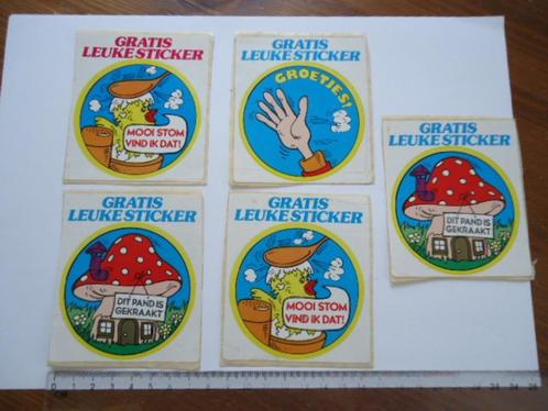 sticker 5x strip pop art retro kip kuiken paddestoel retro, Verzamelen, Stickers, Zo goed als nieuw, Bedrijf of Vereniging, Verzenden