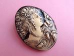 jwg Vintage 60s 70s retro camee portret broche zwart crème, Verzenden, Broche