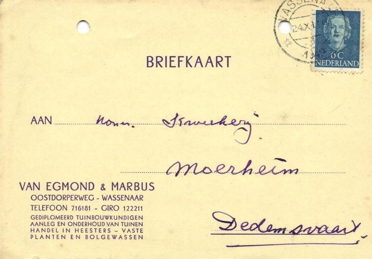 Van Egmond + Marbus, Wassenaar - 12.1949 - briefkaart, Postzegels en Munten, Brieven en Enveloppen | Nederland, Briefkaart, Ophalen of Verzenden