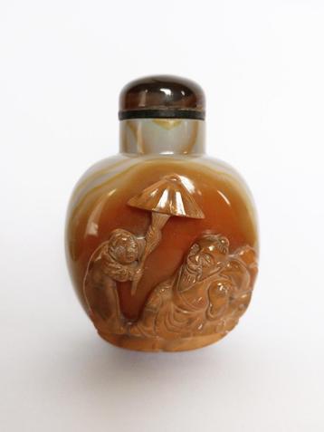 Snuifflesje snuff bottle agaat handgesneden camee scholar beschikbaar voor biedingen