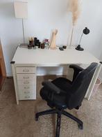 Bureau met leren stoel en 1 Ikea metalen ladekastje, Ophalen, Zo goed als nieuw