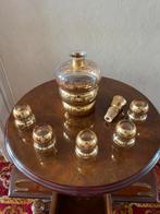 Vintage Karaf met 5 glaasjes met goudkleurige strepen, Ophalen