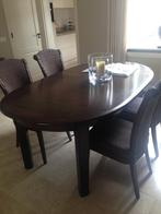 Donkerbruin eiken ovale tafel met 4 loom stoelen, Ophalen, Gebruikt
