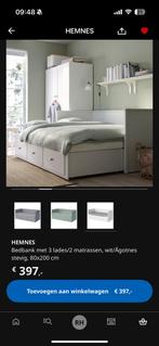 2x Ikea Hemnes Bedbank (uitschuifbaar) met lades, Huis en Inrichting, Slaapkamer | Bedden, Ophalen, Eenpersoons, Wit, 80 cm