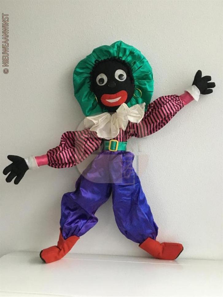 Authentieke vintage zwarte piet pop - 80cm, roze/paars/groen, Diversen, Sinterklaas, Nieuw, Verzenden