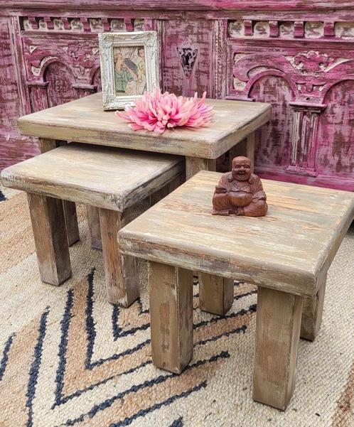 Shabby/Ibiza/India/Tafeltje/Tafeltjes/Krukje/Set, Antiek en Kunst, Curiosa en Brocante, Ophalen